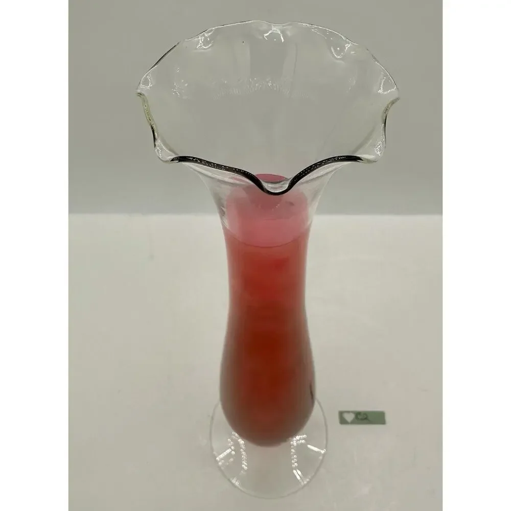 Vintage hand-blown art glass bud vase, likely Mid-Century Modern (1960s–1980s).